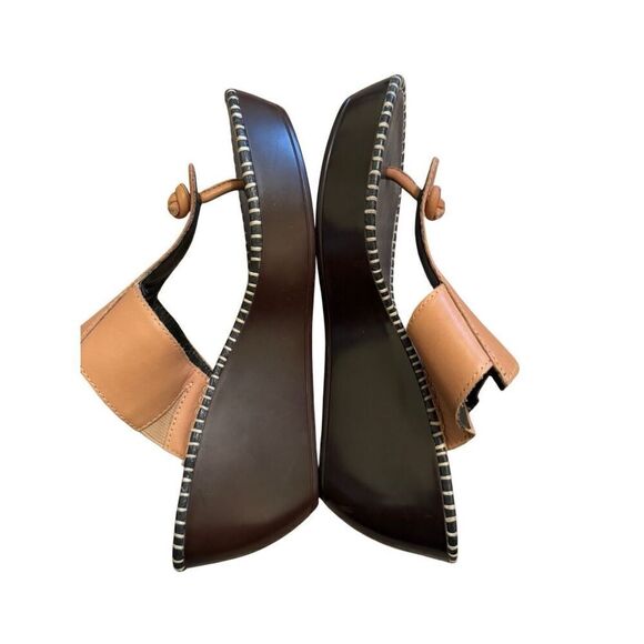 Donald J. Pline Vachetta Heel Wedge Sandal Tan Black Leather Slides Open Toe Wom - Picture 4 of 12